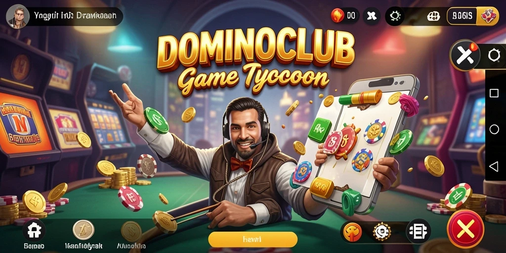 Tampilan gameplay <strong>DOMINOCLUB</strong> menampilkan strategi pengelolaan bisnis yang menarik.