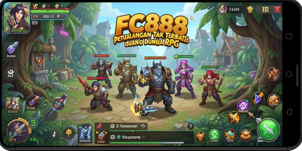 Screenshot utama menampilkan aksi epik dalam gameplay RPG FC888.